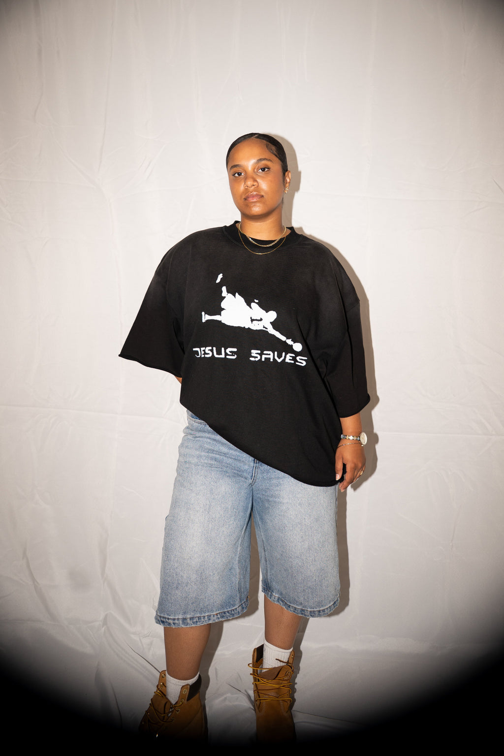 Jesus Saves Sun Fade Raw Edge T-Shirt