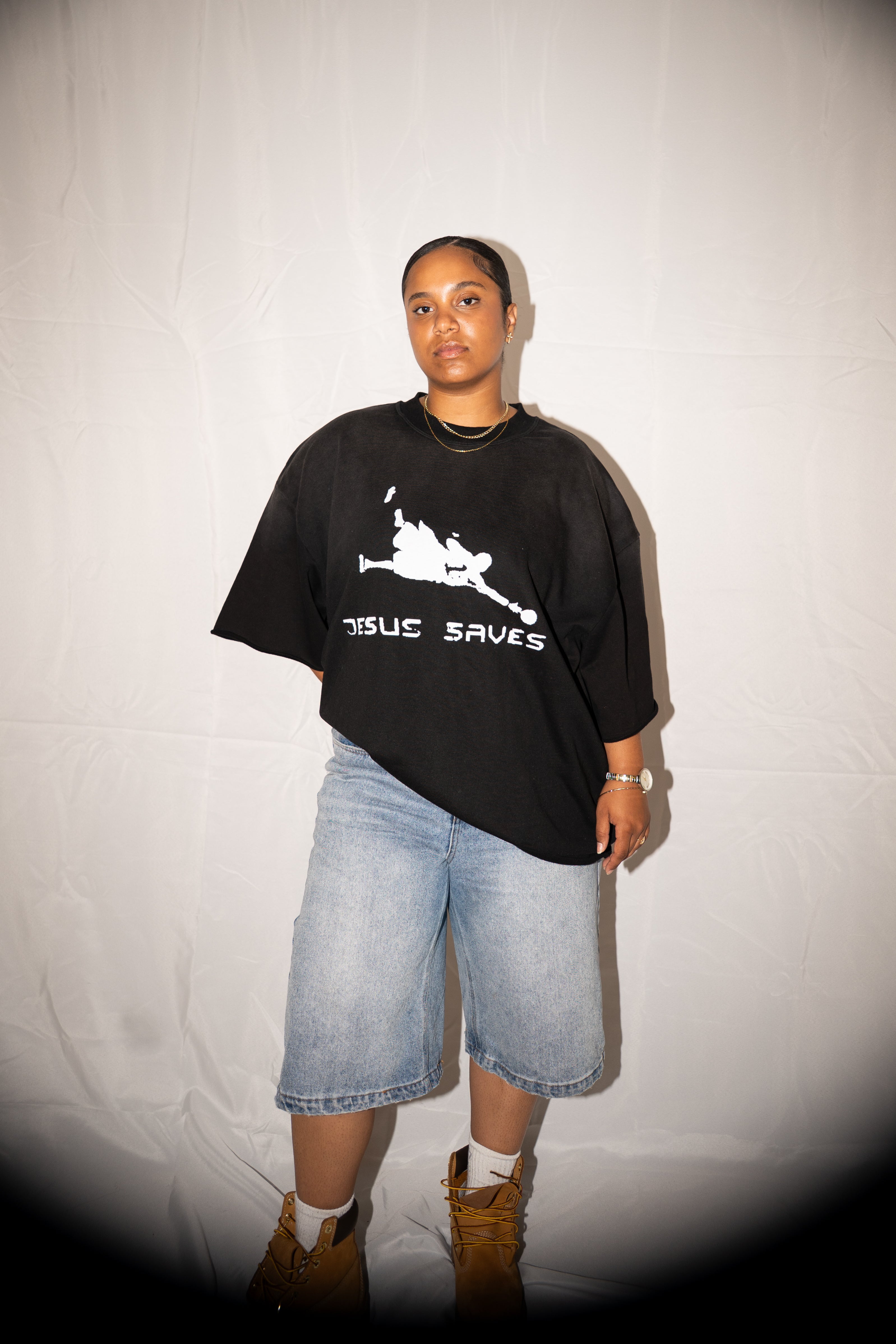 Jesus Saves Sun Fade Raw Edge T-Shirt